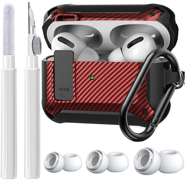 Main image of for Airpods Pro 2 Gen/Pro Case Lock with Cleaner kit&Replacement Ear Tips(S/M/L), Rugged Air Pod Pro 2nd/1st Generation Protective Cover for iPod Pro (2023/2022/2019) with Keychain, Black/Red