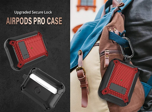 Alt view image 4 of 7 - for Airpods Pro 2 Gen/Pro Case Lock with Cleaner kit&Replacement Ear Tips(S/M/L), Rugged Air Pod Pro 2nd/1st Generation Protective Cover for iPod Pro (2023/2022/2019) with Keychain, Black/Red