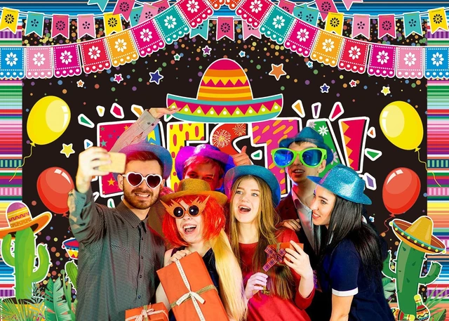 Alt view image 4 of 7 - Mexican Fiesta Backdrop Cinco De Mayo Theme Party Mexican Festival Birthday Banner Photography Background Kids Adults Summer Pool Birthday Baby Shower Wedding Party Decoration (8x6FT)