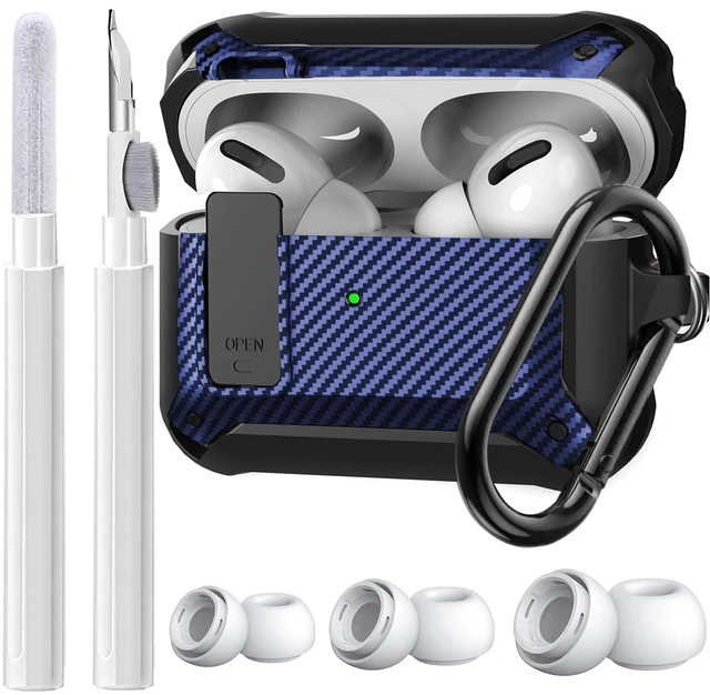 Main image of Case for AirPods Pro 2/1 Gen/Pro, Rugged Protective Cover with Cleaner Kit & Replacement Ear Tips (S/M/L), Keychain, Black/Blue