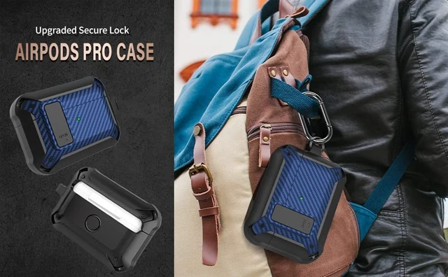 Alt view image 4 of 7 - Case for AirPods Pro 2/1 Gen/Pro, Rugged Protective Cover with Cleaner Kit & Replacement Ear Tips (S/M/L), Keychain, Black/Blue