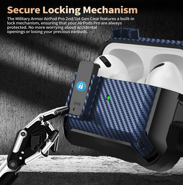 Alt view image 2 of 7 - Case for AirPods Pro 2/1 Gen/Pro, Rugged Protective Cover with Cleaner Kit & Replacement Ear Tips (S/M/L), Keychain, Black/Blue