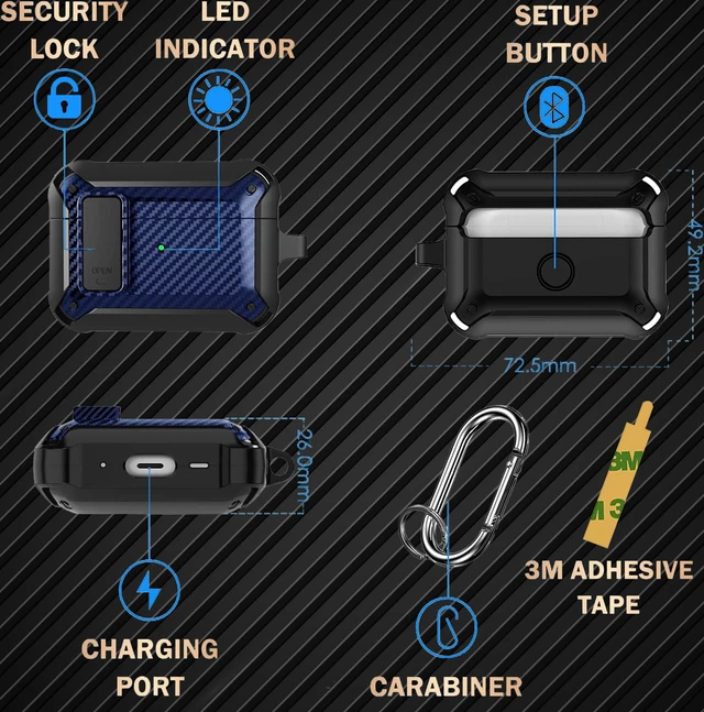 Alt view image 3 of 7 - Case for AirPods Pro 2/1 Gen/Pro, Rugged Protective Cover with Cleaner Kit & Replacement Ear Tips (S/M/L), Keychain, Black/Blue