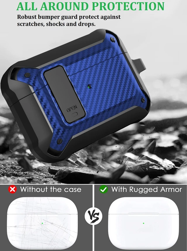 Alt view image 5 of 7 - Case for AirPods Pro 2/1 Gen/Pro, Rugged Protective Cover with Cleaner Kit & Replacement Ear Tips (S/M/L), Keychain, Black/Blue
