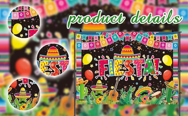 Alt view image 7 of 7 - Mexican Fiesta Backdrop Cinco De Mayo Theme Party Mexican Festival Birthday Banner Photography Background Kids Adults Summer Pool Birthday Baby Shower Wedding Party Decoration (8x6FT)