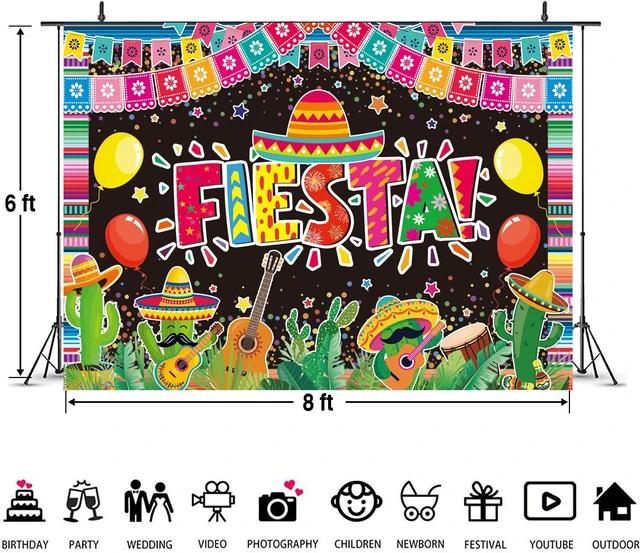 Alt view image 6 of 7 - Mexican Fiesta Backdrop Cinco De Mayo Theme Party Mexican Festival Birthday Banner Photography Background Kids Adults Summer Pool Birthday Baby Shower Wedding Party Decoration (8x6FT)