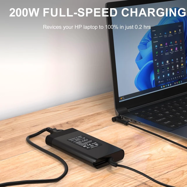 Alt view image 5 of 7 - 200W Laptop Charger for HP Omen Victus Gaming Power Supply 4.5x3.0mm Tip Mimics original HP protocols. Instantly recognized by Omen & ZBook to avoid charging error warnings