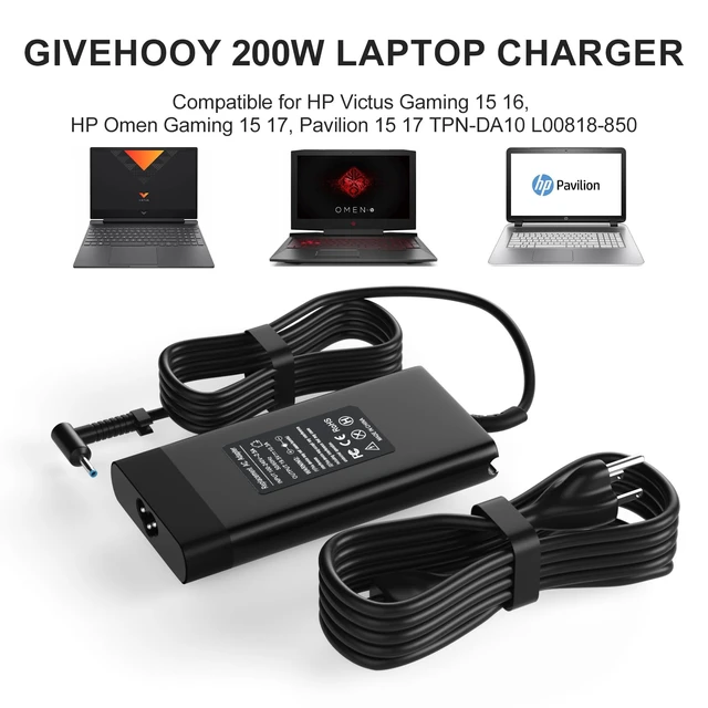 Alt view image 6 of 7 - 200W Laptop Charger for HP Omen Victus Gaming Power Supply 4.5x3.0mm Tip Mimics original HP protocols. Instantly recognized by Omen & ZBook to avoid charging error warnings