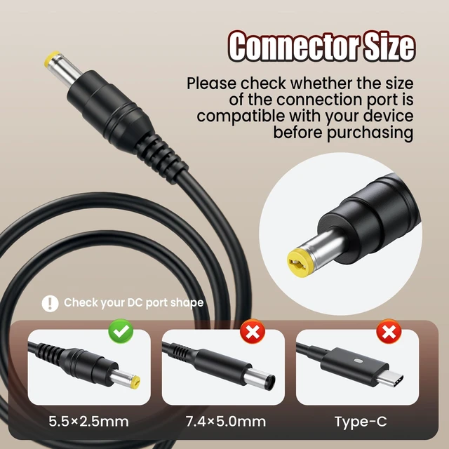 Alt view image 2 of 7 - 65W Laptop Charger for Acer Aspire 5 A515-43 A515-51 A515-55 E5 E15 A315, 19V 3.42A Power Adapter Cord 5.5mm×1.7mm (NOT for 3.0mm Port Models)