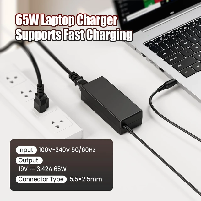 Alt view image 5 of 7 - 65W Laptop Charger for Acer Aspire 5 A515-43 A515-51 A515-55 E5 E15 A315, 19V 3.42A Power Adapter Cord 5.5mm×1.7mm (NOT for 3.0mm Port Models)