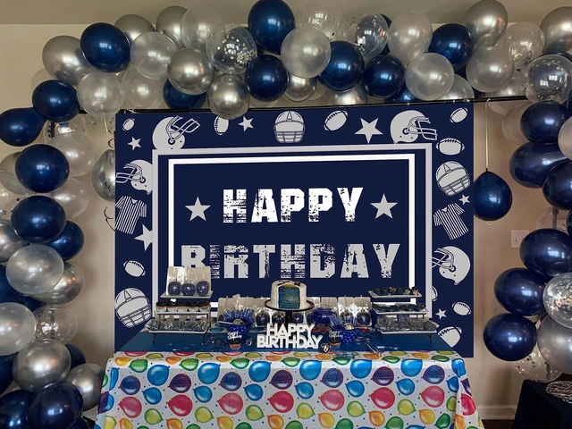 Alt view image 5 of 7 - Football Backdrop for Birthday Party Navy Blue Helmet Cowboy Background 8x6ft Football Happy Birthday Party Decorations Banner, Football Theme Backdrop, Sports Fans Party Supplies Photo Props