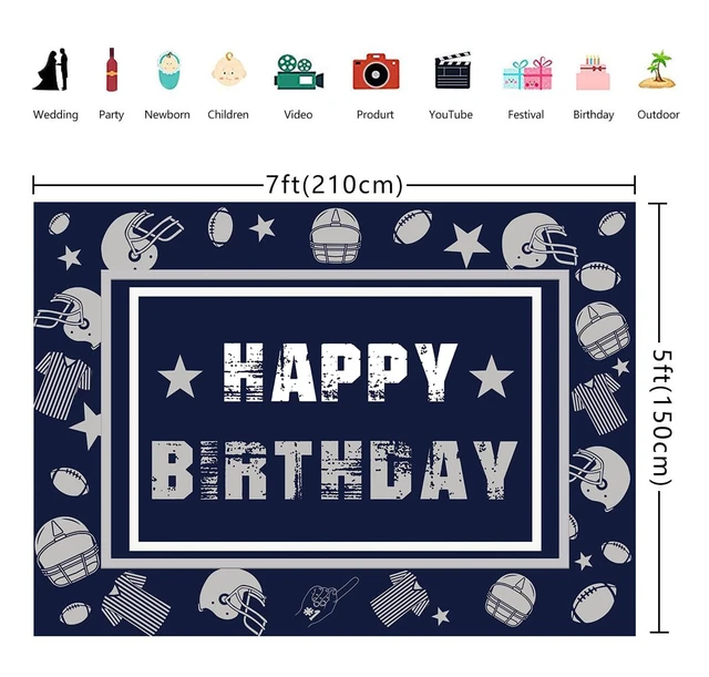 Alt view image 6 of 7 - Football Backdrop for Birthday Party 7X5FT Navy Blue Cowboy Background 8x6ft Football Happy Birthday Party Decorations Banner, Football Theme Backdrop, Sports Fans Party Supplies Photo Props