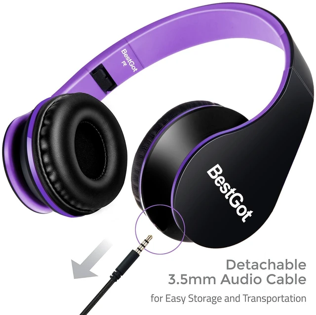 Alt view image 2 of 7 - Kids Headphones for Kids with Removable Cord volume Limited 95dB B/Purple Children's headphones, perfect and comfortable