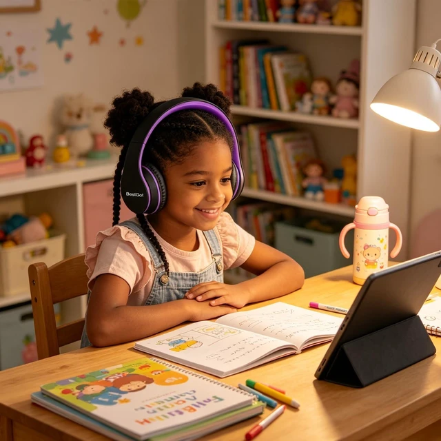 Alt view image 5 of 7 - Kids Headphones for Kids with Removable Cord volume Limited 95dB B/Purple Children's headphones, perfect and comfortable
