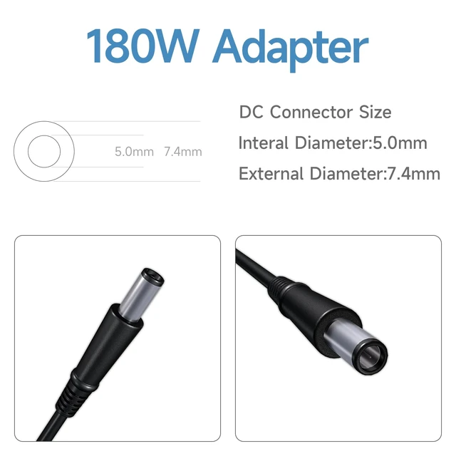 Alt view image 2 of 7 - 180W Dell Laptop Charger 19.5V 9.23A 7.4mm, G5 G7 Alienware M15 M17 Replacement for DA180PM111 ADP-180MB FA180PM111, G3 3579, G5 5515 5587 5590, G7 7588 7590 7790, Precision 7520 7530, 180-watt