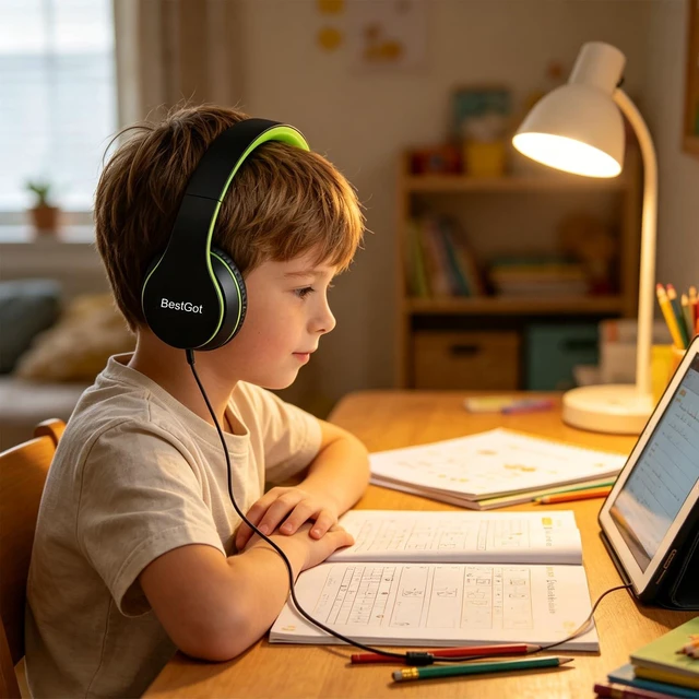 Alt view image 5 of 7 - Kids Headphones for Kids with Removable Cord volume Limited 95dB B/Green Children's headphones, perfect and comfortable