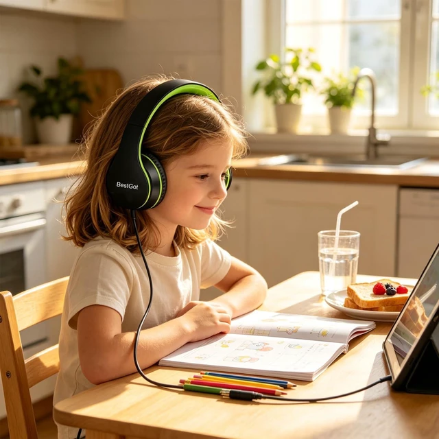 Alt view image 6 of 7 - Kids Headphones for Kids with Removable Cord volume Limited 95dB B/Green Children's headphones, perfect and comfortable
