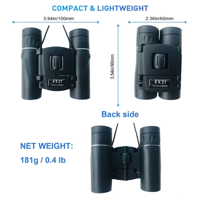Alt view image 3 of 6 - 8x21 Compact Binoculars for Adults Teens, Mini Small Full Optical Binoculars for Bird Watching Opera Hiking Hunting Travel Concert (Black)