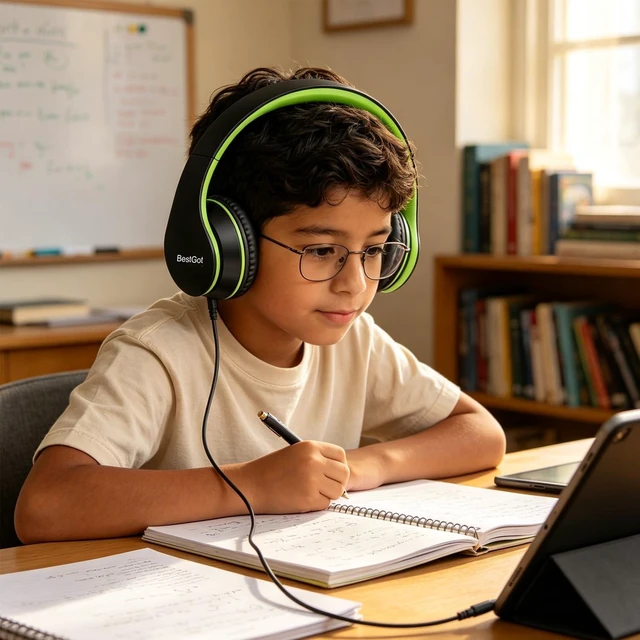 Alt view image 7 of 7 - Kids Headphones for Kids with Removable Cord volume Limited 95dB B/Green Children's headphones, perfect and comfortable