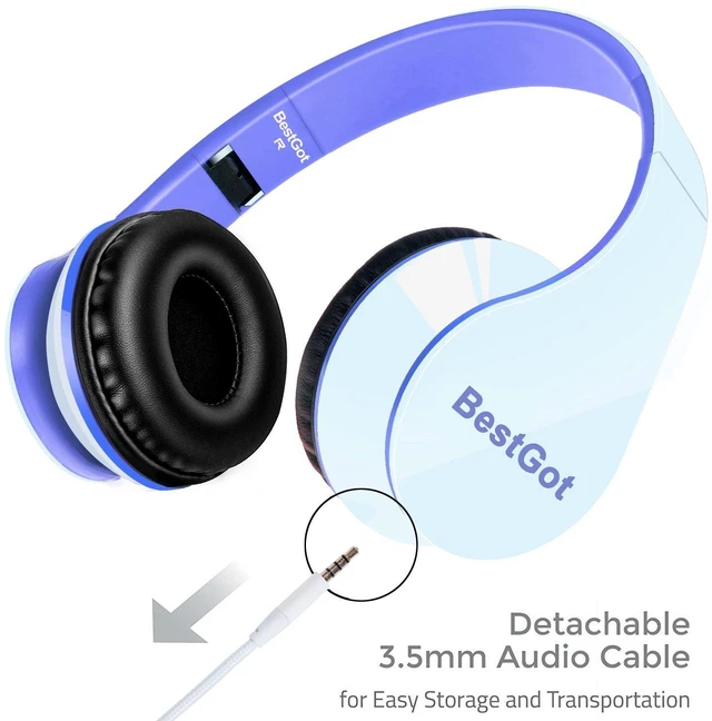 Alt view image 2 of 7 - Kids Headphones for Kids with Removable Cord volume Limited 95dB White/Blue Children's headphones, perfect and comfortable