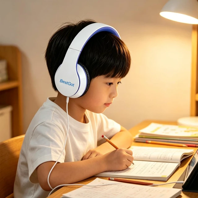 Alt view image 6 of 7 - Kids Headphones for Kids with Removable Cord volume Limited 95dB White/Blue Children's headphones, perfect and comfortable