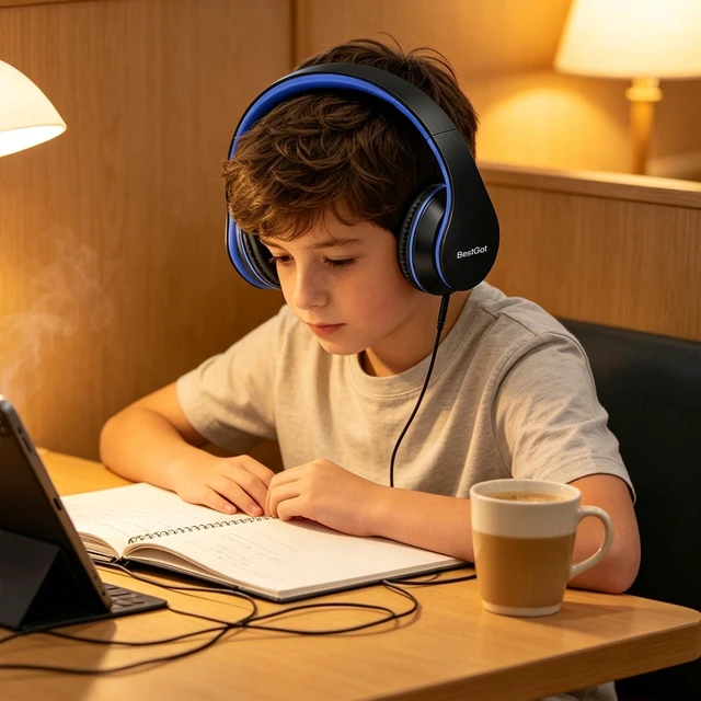 Alt view image 5 of 7 - Kids Headphones for Kids with Removable Cord volume Limited 95dB Black/Blue Children's headphones, perfect and comfortable
