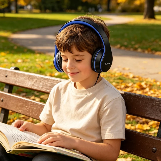 Alt view image 6 of 7 - Kids Headphones for Kids with Removable Cord volume Limited 95dB Black/Blue Children's headphones, perfect and comfortable