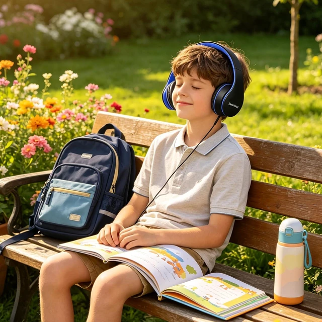 Alt view image 7 of 7 - Kids Headphones for Kids with Removable Cord volume Limited 95dB Black/Blue Children's headphones, perfect and comfortable