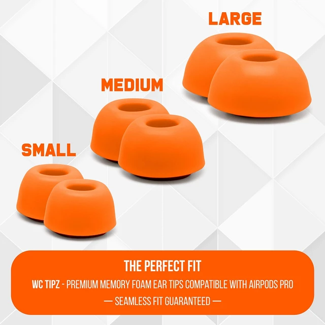 Alt view image 3 of 7 - TipZ - Upgraded Memory Foam Ear Tips for Airpods Pro Made by Wicked Cushions Improved Comfort, Tighter Seal & Better Foam Rebound, Fits in Charging Case Wicked Orange