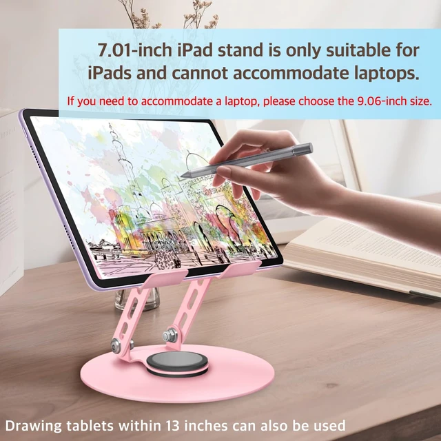 Alt view image 2 of 7 - 360° Rotating Tablet Stand - Pink Adjustable Dual Rotary Shaft,Folding Design Fits iPads & Tablets Up to 13" Ideal for Work,Painting,Office,Travel,Home
