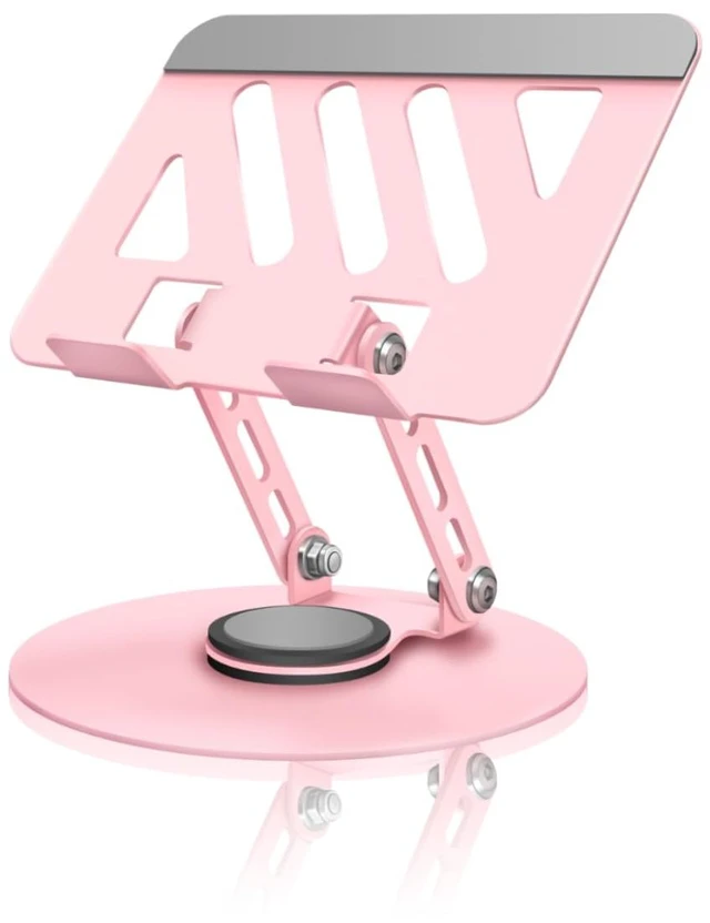 Main image of 360° Rotating Tablet Stand - Pink Adjustable Dual Rotary Shaft,Folding Design Fits iPads & Tablets Up to 13" Ideal for Work,Painting,Office,Travel,Home