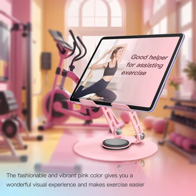 Alt view image 3 of 7 - 360° Rotating Tablet Stand - Pink Adjustable Dual Rotary Shaft,Folding Design Fits iPads & Tablets Up to 13" Ideal for Work,Painting,Office,Travel,Home