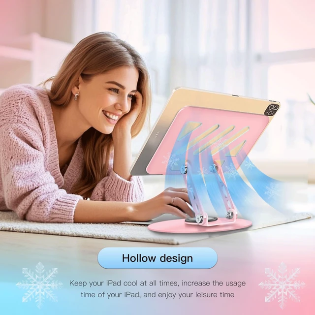 Alt view image 4 of 7 - 360° Rotating Tablet Stand - Pink Adjustable Dual Rotary Shaft,Folding Design Fits iPads & Tablets Up to 13" Ideal for Work,Painting,Office,Travel,Home