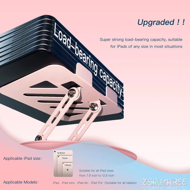 Alt view image 5 of 7 - 360° Rotating Tablet Stand - Pink Adjustable Dual Rotary Shaft,Folding Design Fits iPads & Tablets Up to 13" Ideal for Work,Painting,Office,Travel,Home