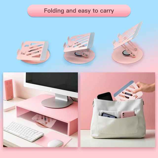 Alt view image 7 of 7 - 360° Rotating Tablet Stand - Pink Adjustable Dual Rotary Shaft,Folding Design Fits iPads & Tablets Up to 13" Ideal for Work,Painting,Office,Travel,Home