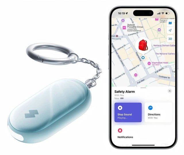 Main image of 130 dB Personal Safety Alarm for Women with Apple Find My APP, Extra-Loud Siren & Strobe Light, Waterproof Self Defense Keychain for Women, College Girls and Kids (Blue)