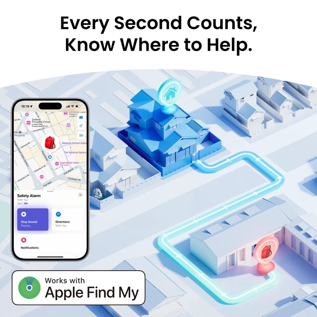 Alt view image 4 of 7 - 130 dB Personal Safety Alarm for Women with Apple Find My APP, Extra-Loud Siren & Strobe Light, Waterproof Self Defense Keychain for Women, College Girls and Kids (White)