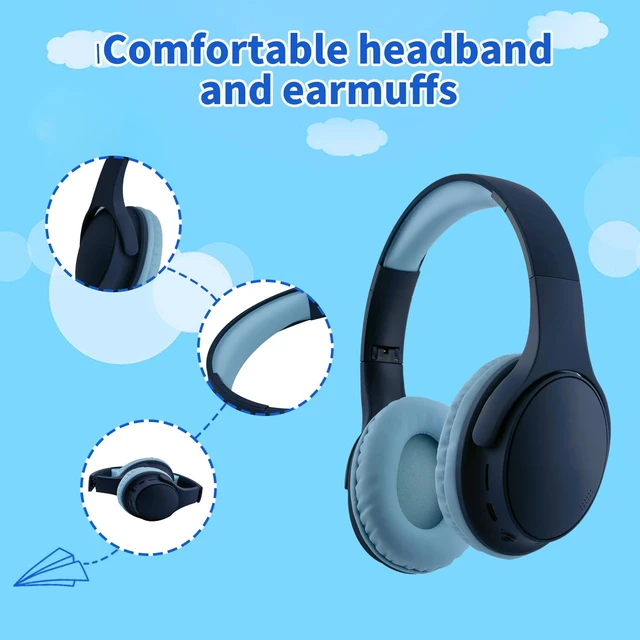 Alt view image 4 of 7 - Kids Wireless Headphones, Bluetooth Toddler Headphones,Over Ear Isolation Headphone Foldable with Built-in Mic for Cell Phones TV Tablet School Network Boys Girls (e6 Blue)