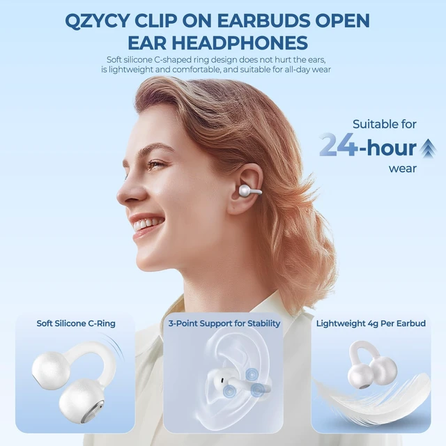 Alt view image 2 of 7 - Clip On Earbuds Open Ear Headphones - No Hurt Ears, Wireless 5.4 Earphone with Mic, 40H Playtime, Premium Audio, Charging Case Lighting Effects, for Office, Sports, White - DL3