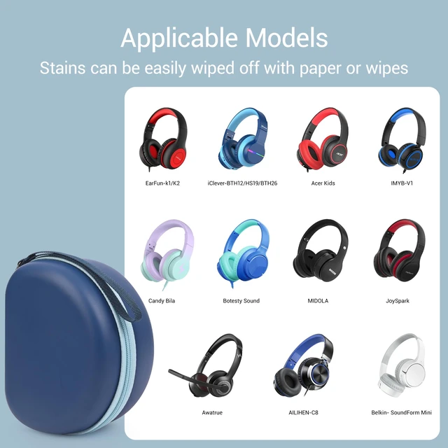 Alt view image 2 of 6 - Kids Headphone Case for ICLEVER BTH12/BTH26/HS19,JoySpark,EarFun, Blue Storage Case for AILIHEN,Acer KIDS,Candy Bila,Botesty Sound,MIDOLA,Botesty Sound,awatrue,IMYB, with Mesh Pocket & Hand Strap