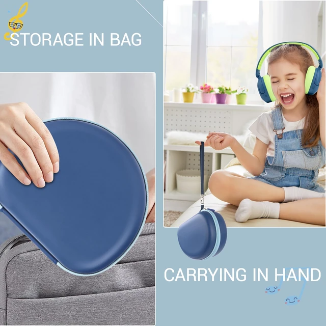 Alt view image 6 of 6 - Kids Headphone Case for ICLEVER BTH12/BTH26/HS19,JoySpark,EarFun, Blue Storage Case for AILIHEN,Acer KIDS,Candy Bila,Botesty Sound,MIDOLA,Botesty Sound,awatrue,IMYB, with Mesh Pocket & Hand Strap