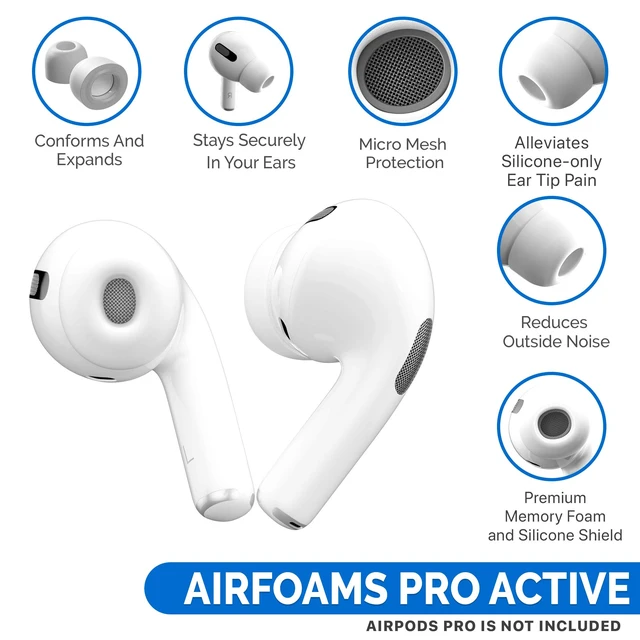 Alt view image 4 of 7 - AirFoams Pro Active V2.0 Memory Foam Ear Tips for AirPods Pro 1 & 2 Flexible Silicone Shield, Anti Slip, Better Sound, All Day Comfort, Secure, Noise Cancelling (3 Pairs-S/M/L)