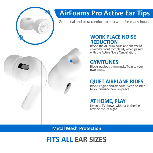 Alt view image 6 of 7 - AirFoams Pro Active V2.0 Memory Foam Ear Tips for AirPods Pro 1 & 2 Flexible Silicone Shield, Anti Slip, Better Sound, All Day Comfort, Secure, Noise Cancelling (3 Pairs-S/M/L)