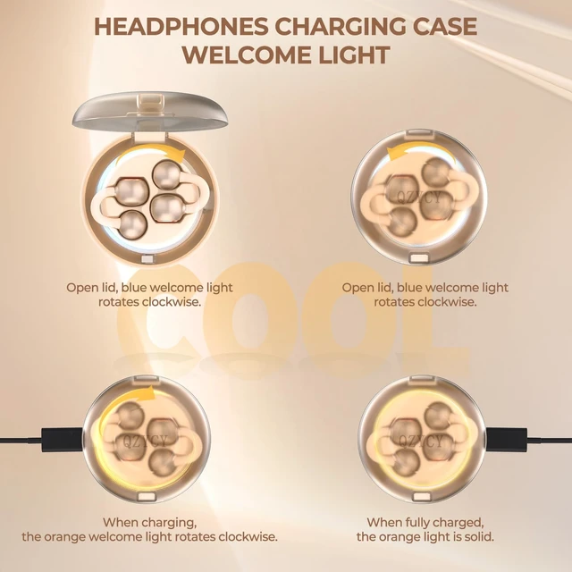 Alt view image 3 of 7 - Clip On Earbuds Open Ear Headphones - No Hurt Ears, Wireless 5.4 Earphone with Mic, 40H Playtime, Premium Audio, Charging Case Lighting Effects, for Office, Sports, Gold - DL3
