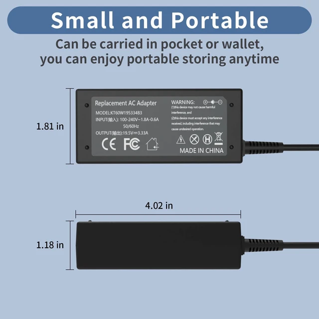 Alt view image 4 of 7 - 65W 45W Smart Blue Tip Charger for HP Laptop Computer Power Cord 710412-001 Compatible with HP Pavilion X360 15,EliteBook,Stream,ProBook,Envy 15,ZBook 14U/15U,Chromebook,19.5V 3.33A 741727-001