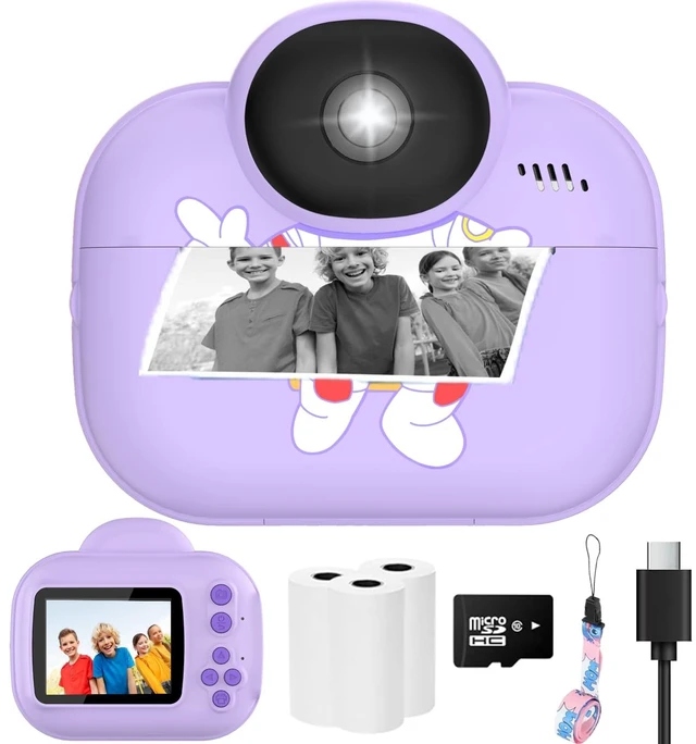 Main image of Kids Camera Toys, Instant Print Camera for Kids, Toddler Cameras for Girls Boys,1080P HD Digital Cameras, Portable Travel Toys for Girls 4 5 6 7 8 9 10 Year Old with SD Card (Purple)