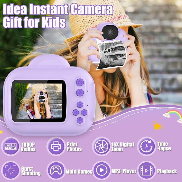 Alt view image 2 of 7 - Kids Camera Toys, Instant Print Camera for Kids, Toddler Cameras for Girls Boys,1080P HD Digital Cameras, Portable Travel Toys for Girls 4 5 6 7 8 9 10 Year Old with SD Card (Purple)