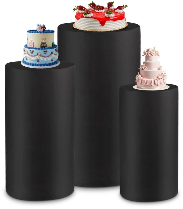 Main image of Cylinder Pedestal Covers, Set of 3 (S+M+L), Black, Only Cloth Spandex Display Cylinder Covers, Plinth Pillar Cover for Birthday Party Wedding Baby Shower Dessert Tables Decor