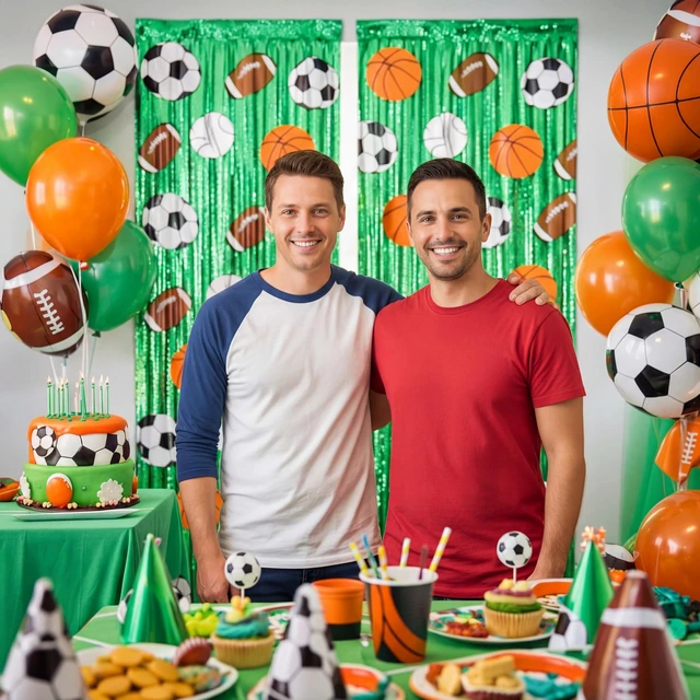 Alt view image 6 of 6 - 2 Pack Green Sport Party Decoration, Foil Fringe Curtain 3.3x6.6 ft Themed Sports Backdrop, Basketball Football Soccer Baseball Patterns, Metallic Tinsel for Athlete Birthday, Photo Booth Props