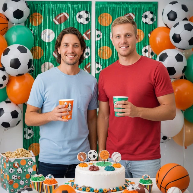 Alt view image 5 of 6 - 2 Pack Green Sport Party Decoration, Foil Fringe Curtain 3.3x6.6 ft Themed Sports Backdrop, Basketball Football Soccer Baseball Patterns, Metallic Tinsel for Athlete Birthday, Photo Booth Props